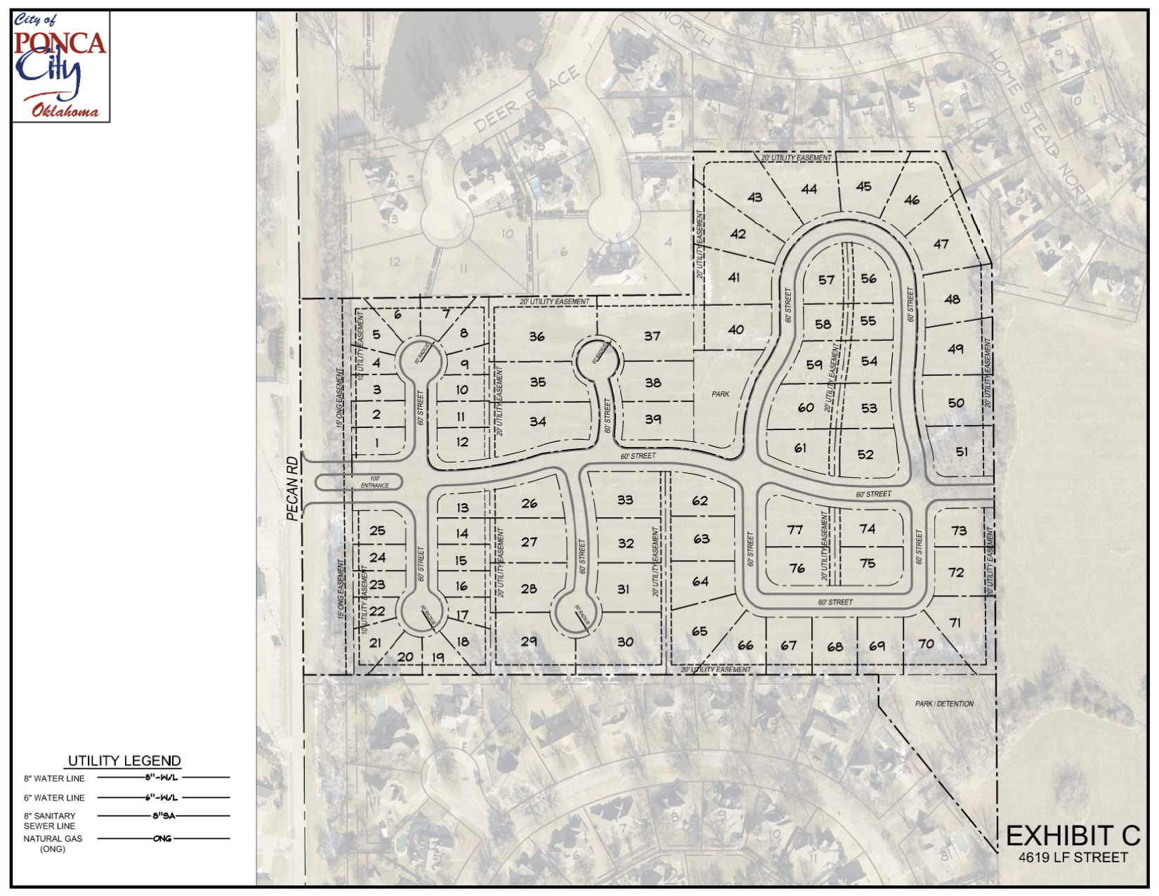 Conceptual Plat C — 4619 LF Street subdivision layout showing 77 lots
